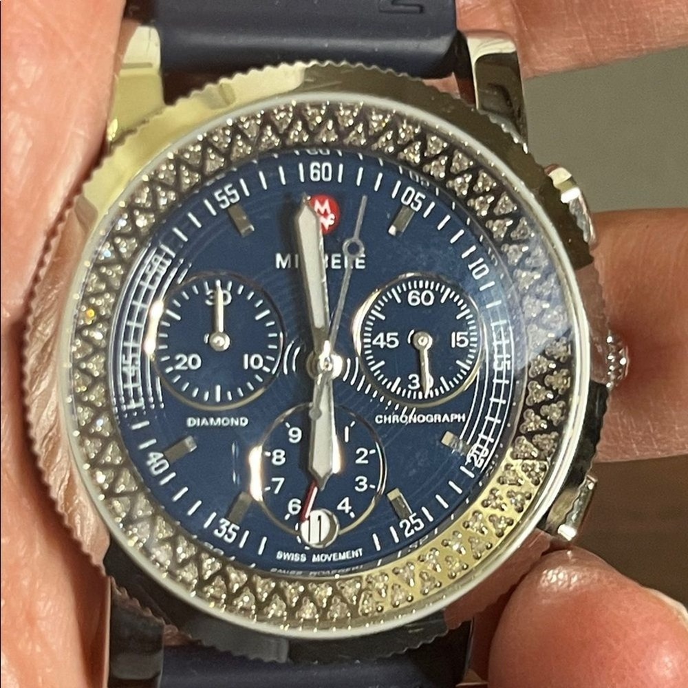 Michele Sport Sail Diamond Chronograph Watch Blue‎ Dial Swiss Movement